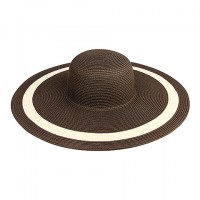 Wide Brim Striped Toyo Straw Hats – 12 PCS - Brown/ Natural - HT-8218BN-NT
